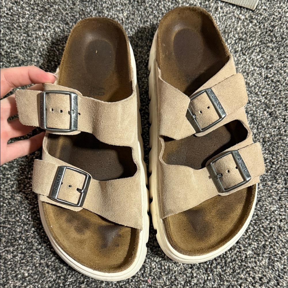 Birkenstock Papillio Women’s Tan Suede Double-Buckle Sandals EU 40